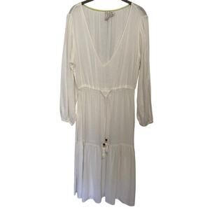 NWOT JOIE Linen Blend Boho Gauze Midi Dress White Sz Large